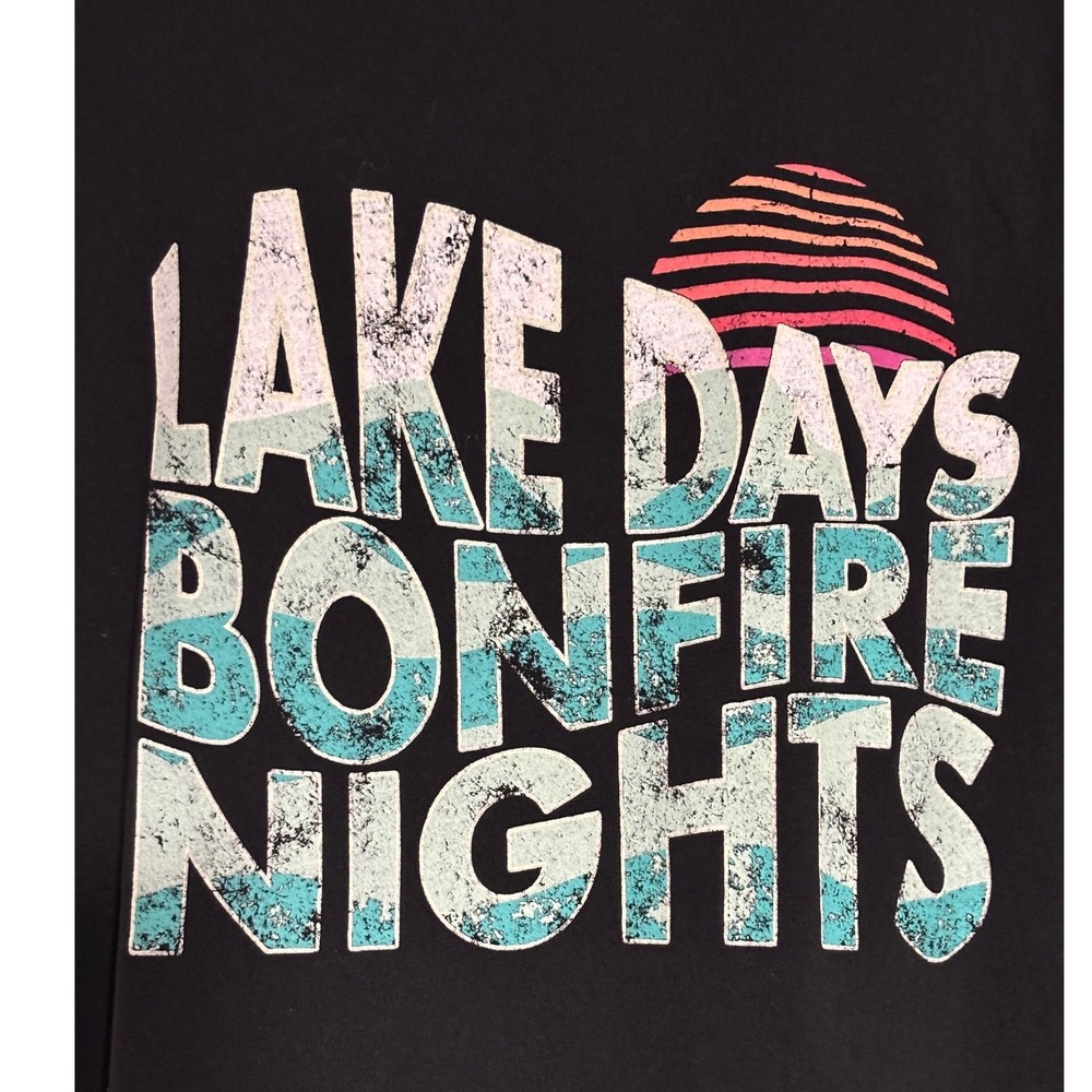 Maurices Graphic T-Shirt Womens XL Black Excellent Lake Days Bonfire Nights Tee